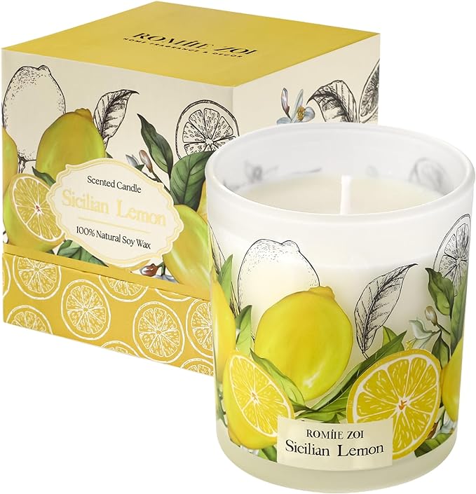 ROMIIE ZOI Scented Candle - Sicilian Lemon- 6oz Aromatherapy Soy Wax Jar Candle for Home, Gifts for Women - 170g