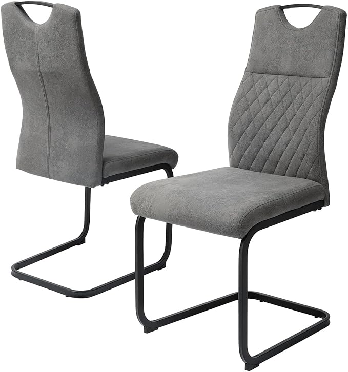 Dining Chairs Set of 2, Modern Kitchen Dining Room Armless Upholstered Side Chairs Cushion Seat and Sturdy Metal Leg (2 Grey)