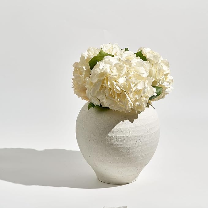 LB2 Large White Ceramic Vase, 11" Tall Zen Style vase, Terra Cotta Pitcher Vase, Distressed Farmhouse Decor, Pottery Decorative Flower for Home Decor (H 11.8" X 11")