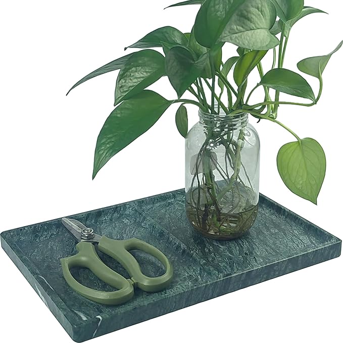11.81"x7.87" Marble Decorative Tray with 2 Compartments – Catchall Organizer for Jewelry, Soap, Cosmetics – Polished Green Stone Vanity Tray for Bathroom, Dresser, Entryway, Office Decor