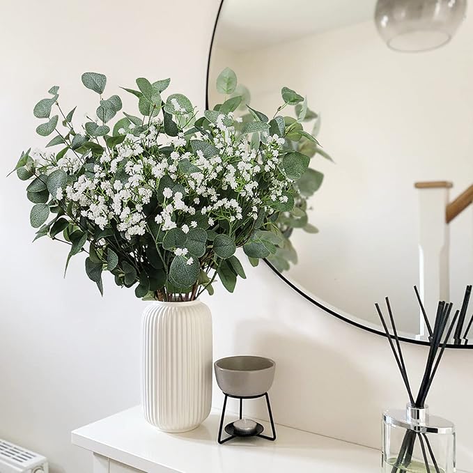 5pcs Eucalyptus Stems & 6pcs Babys Breath Artificial Flowers Faux Greenery Bouquets for Wedding Table Centerpiece Home Decor