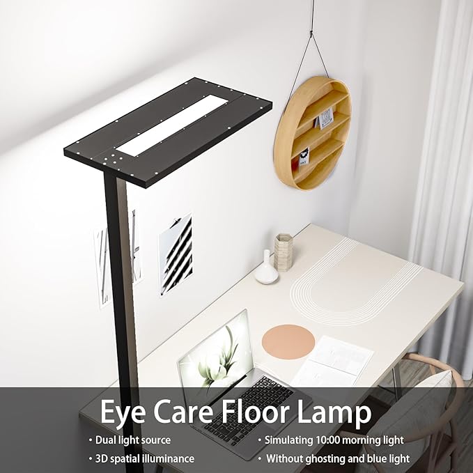 STERREN Eye-Care Led Floor Lamp,76" Tall Office Floor Lamp, 105W Black Modern Free-Standing Lamp,11100LM Bright Reading Lamp for Study Room,Living Room,Meeting Room,4000K