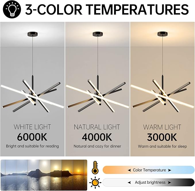 Modern Sputnik Chandelier Ceiling 82W LED Black Pendant Light Embedded Mount Chandeliers Dining Room Light Fixtures Over Table Dimmable with Remote Control for Living Room Kitchen Bedroom 31.5 inches