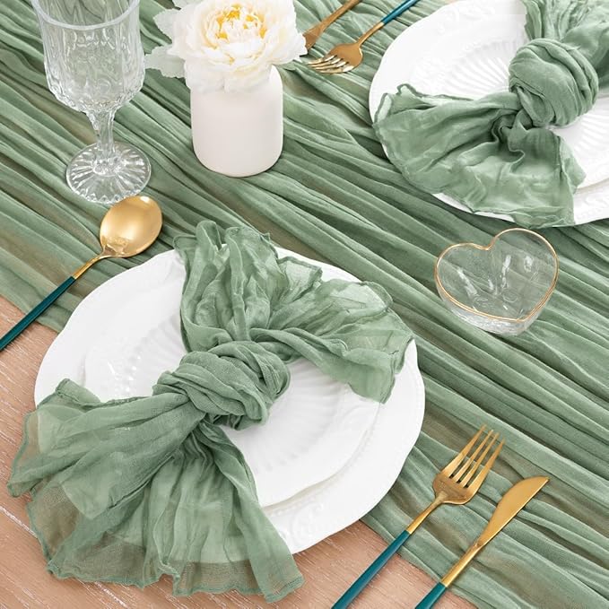 MLMC Sage Green Table Runner 10ft Rustic Gauze Fall Cheesecloth Table Runner Sage Cheese Cloth Centerpiece Decor 35x120 Inches for Boho Wedding Bridal Shower Birthday Party Decor