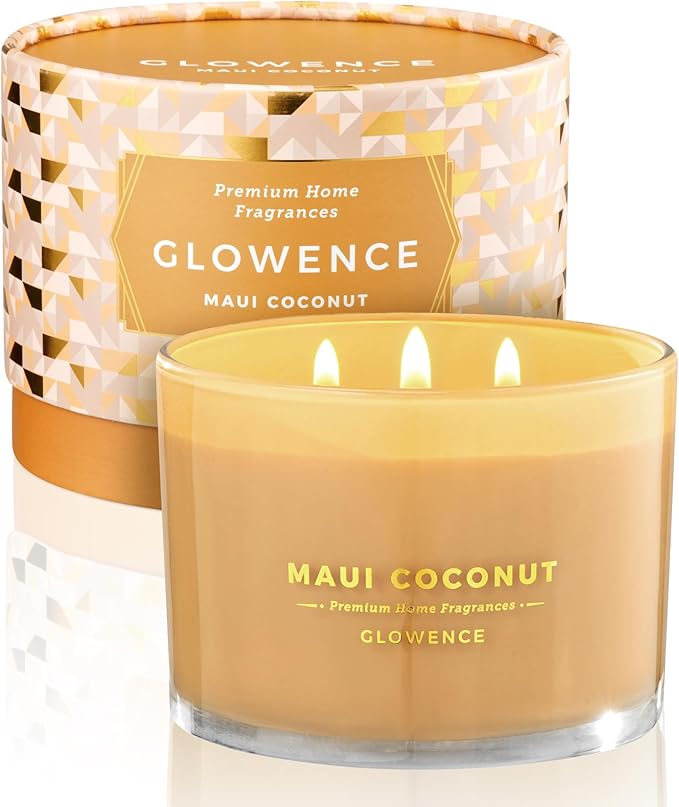 Coconut Scented Candle - 100% Natural Soy Wax - Large 3 Wick Jar Candle - Up to 40 Hours Burning Time - Aromatherapy Candles for Home - Housewarming Gift for Women and Men