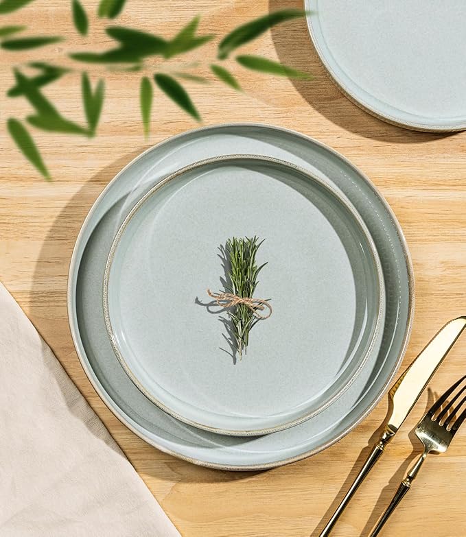 TheTerra Ceramic Dinnerware Sets for 8, 24 Pieces Porcelain Lightweight Speckled Plates and Bowls Sets, Scratch Resistant Dish Set, Oven & Microwave & Dishwasher Safe, Illusion Blue