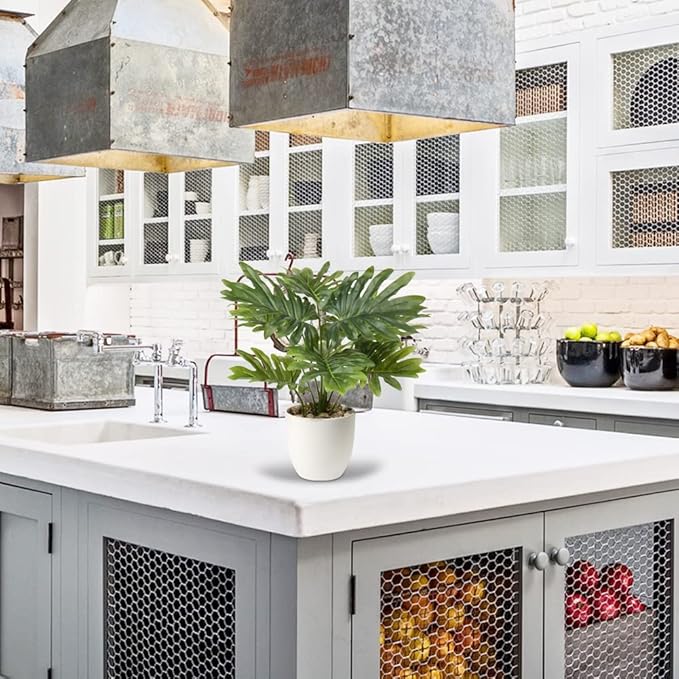 Briful 18'' Tall Artificial Monstera Plant for Home Decor - Indoor Potted Faux Greenery in White Pot for Bathroom Kitchen Decorations