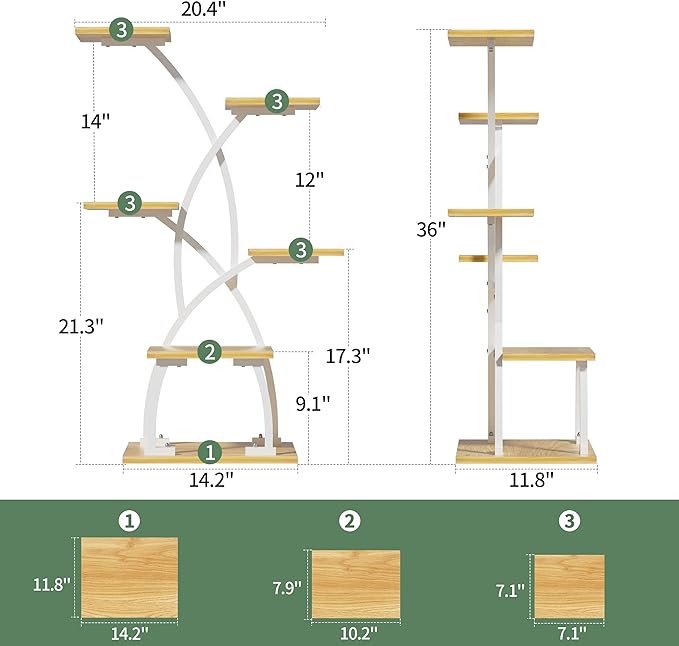 Plant Stand Indoor with Grow Lights - 6 Tiered Plant Shelf Indoor, 36" Corner Plant Stands for Indoor Plants Multiple, Metal Curved Flower Holder Display Rack for Patio, Balcony, Home Decor, White