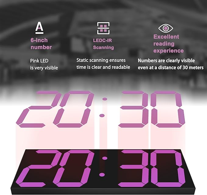 LED Large Digital Wall Clock, Oversize Wall Clock with 6” Numbers, Remote Control Count up/Countdown Timer Clock, Auto Dimmer, Big Calendar and Thermometer(Purple)