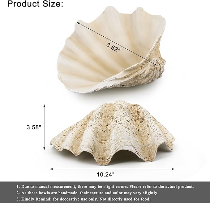 Resin Seashell Decorative Bowl for Home Decor, Large Clam Shell Bowl for Coffee Table Centerpiece Kitchen Counter, Sea Shell Key Bowl for Entryway Table (Beige)