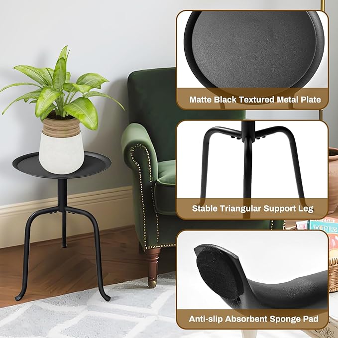 Plant Stand Indoor, Mid Century Single Plant Table, 3-Leg Minimalist Heavy Duty Metal Tall Flower Pot Stand, Modern Round Small Side End Table with Raised Design
