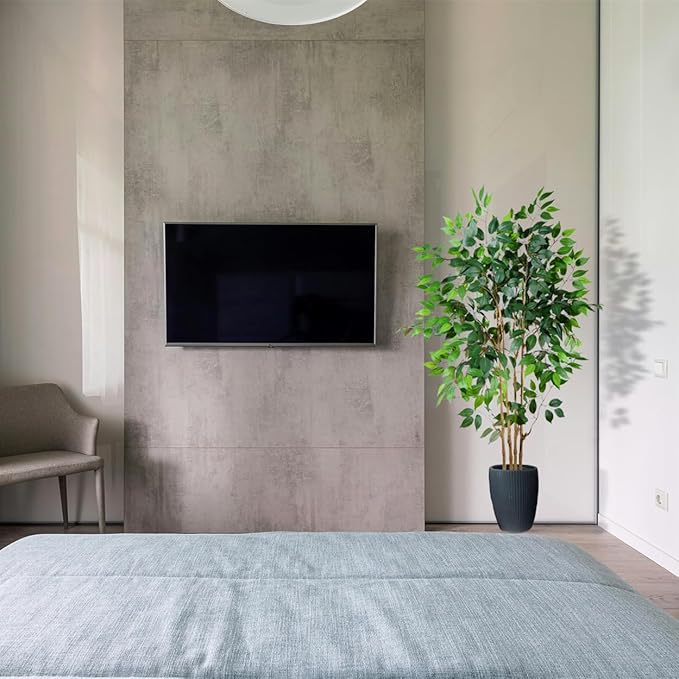 Artificial Ficus Tree, 5ft Tall Silk Fake Ficus Leaves Plant with Basket, Indoor Outdoor Faux Greenery Tree for Home Garden Office House Livingroom Décor