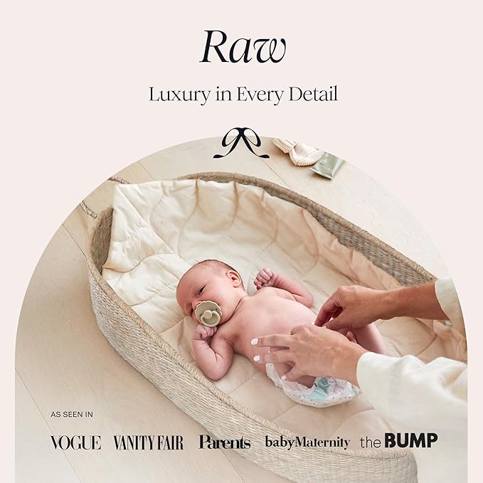 BEBE BASK Premium Baby Changing Basket - Artisan-Crafted Seagrass With Extra High Sides - Changing Basket for Baby Dresser - All Accessories Included - Complete Set for Nursery (Natural)