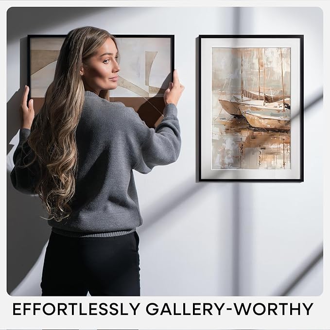 Homeforia 27x40 inch Poster Frame Black, High End Metal 27 x 40 Large Movie Picture Frames with Mat 24 by 36 in Photo, 27x40 Thin Frame Matted to 24x36, 40x27 Frame, Tempered Glass, Wall Kit, Set of 2