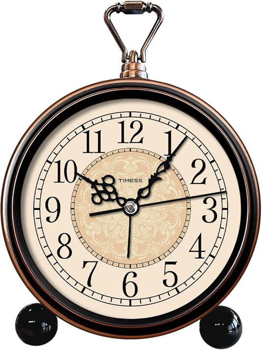 Vintage Analog Alarm Clock, 6.1" Silent Non-Ticking Quartz Desk Clock, Battery Operated Table Clock for Bedroom, Living Room, Office, or Gift