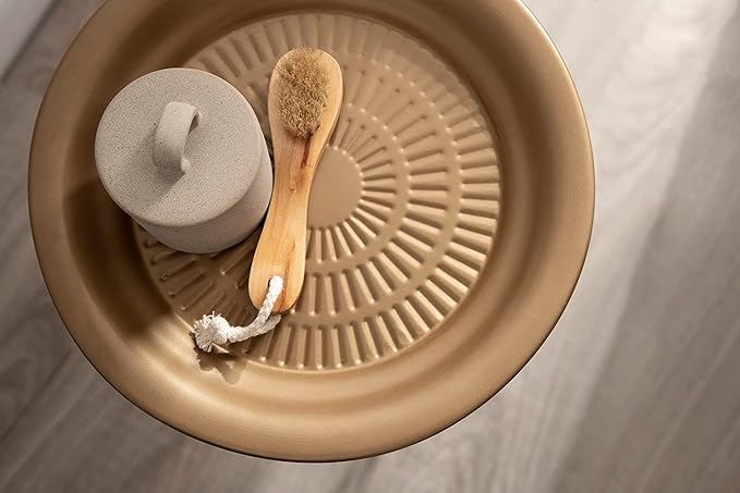 Kate and Laurel Mahdavi Modern Plant Stand Table; 12 x 12 x 27; Gold; Unique Accent Table with Textured Top