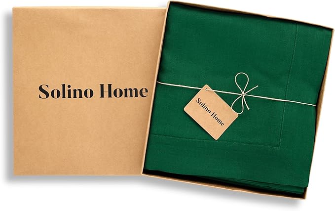Solino Home Linen Tablecloth for Rectangle Tables 60 x 90 Inch - 100% Pure Linen Christmas Green Table Cloth - Fete, Machine Washable Cloth Tablecloth for Thanksgiving