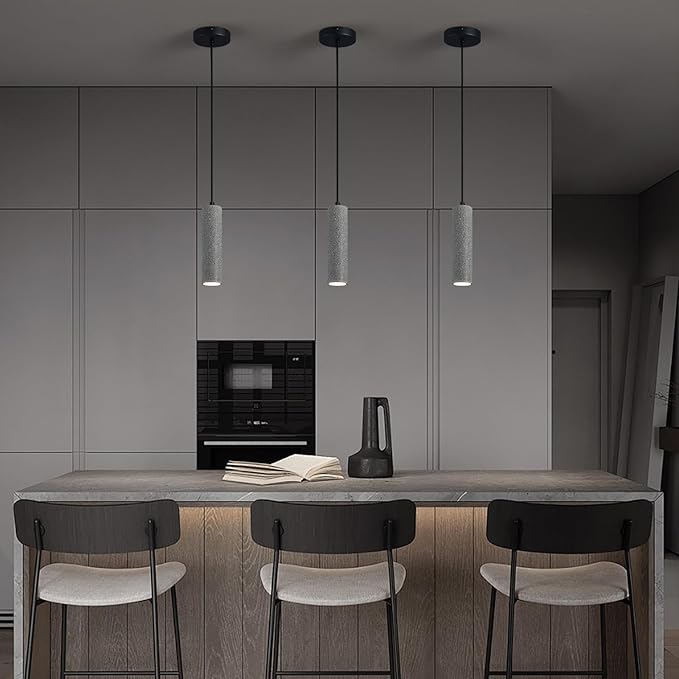 Modern Black LED Concrete Pendant Light Kitchen Islandceiling Light Fixture Pendant Lighting for Dining Room Coffee Club Resturant Bar Living Room(2-Pack)