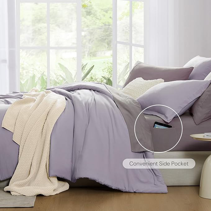 WRENSONGE Queen Comforter Set - 7 Pieces Lilac Soft Bed in a Bag Queen with Sheets, 2 Pillow Shams, and 2 Pillowcases- Warm Bedding Sets for All Season