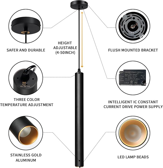 OKELI Modern Pendant Lights, 3 Color Temperature Adjustment LED Dimmable Pendant Light Fixtures, 2700K/4000K/6000K Pendant Lighting for Kitchen Island,Bar,Bedroom, 15.7inch, ETL, 1 Pack