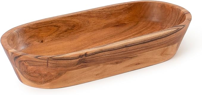 Wooden Dough Bowl – Handmade Decorative Bowls for Home Decor, Bathroom, Kitchen Counter & More - Acacia Wood Large Dough Bowl Fits Cosmetics, Keys & Other Knick Knacks – Great Boho Home Decorations