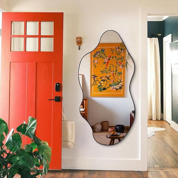Large Irregular Mirror, Asymmetrical Full Length Mirror, 52"x25.5" Wavy Shaped Mirrors, Modern Frameless Decorative Mirrors for Dressing Living Room Bathroom Bedroom Hallway Entryway