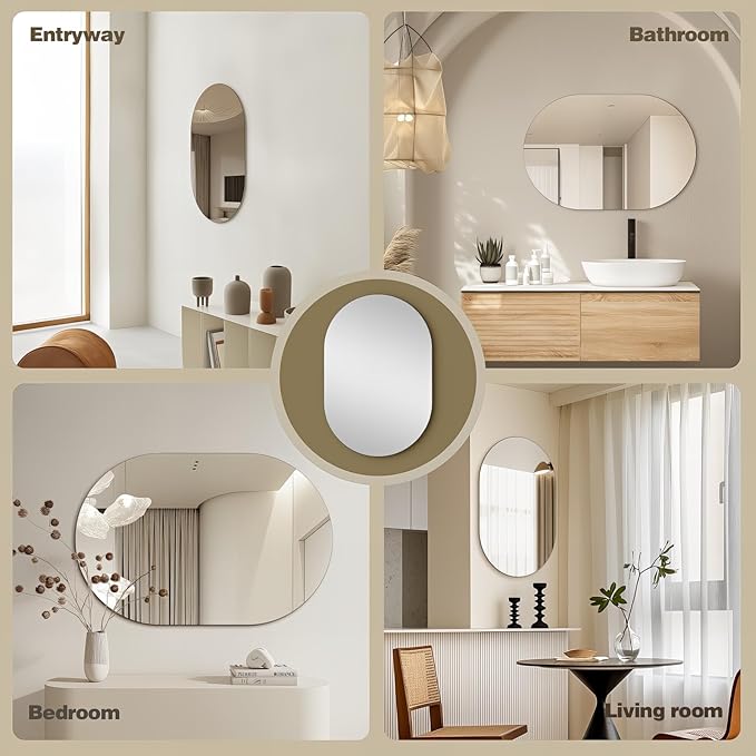 36" x 24" Frameless Mirror Wall Mirror, Modern Oval Bathroom Mirror with Polished Edge, Hang Horizontally or Vertically, for Bedroom Bathroom Livingroom Gym Entryway and More