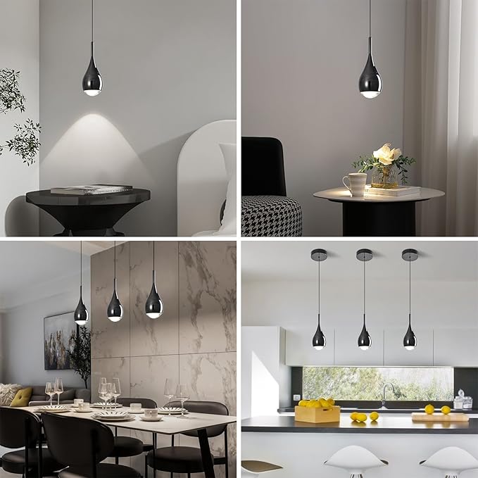 Pendant Lights Kitchen Island, Modern Black Pendant Light fixtures, LED Dimmable Hanging Pendant Lighting for Over Sink,Bar,Dining Room,Bedside,Lens COB 4000K(1-Pack)