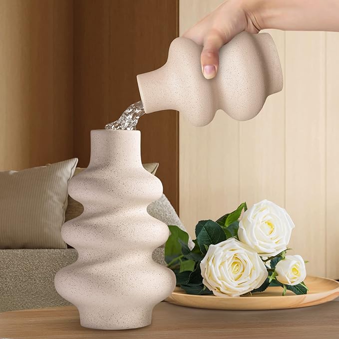 Ceramic Vases Set of 2-White Vase for Modern Home Decor, Flower Vases for Aesthetic Room Decor,Boho Decor Wedding Dinner Table Party Office Centerpiece Table Decorations (A White)