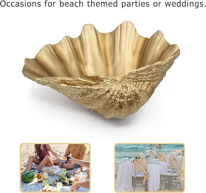 Medium Gold Scalloped Clam Shell Bowl Sea Shell Decor for Nautical Beach House,Coastal Decor Gift of Housewarming and Wedding Party