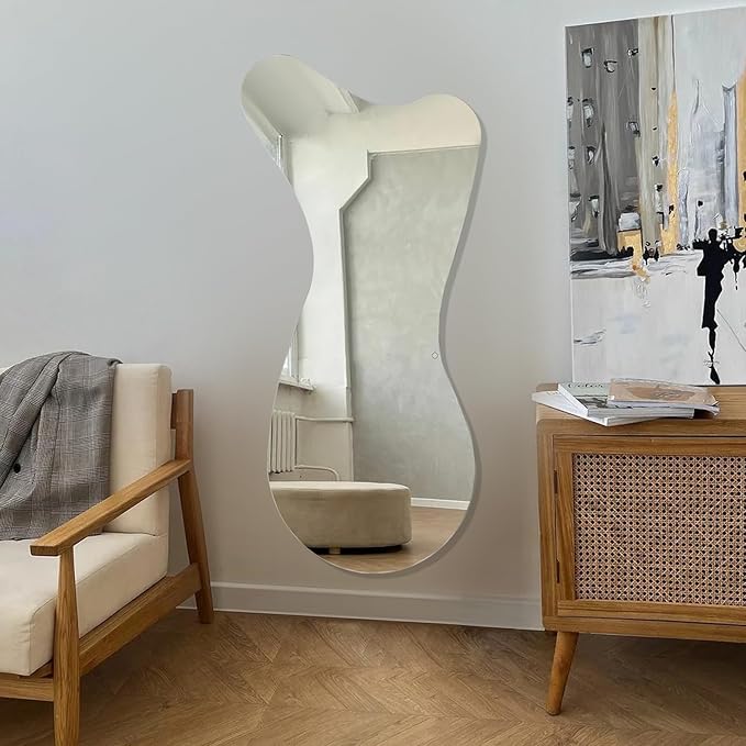 BST FURNH Whale Mirror 44x21 inch Irregular,Frameless,Bedroom Living Room Bathroom,Irregular Mirror