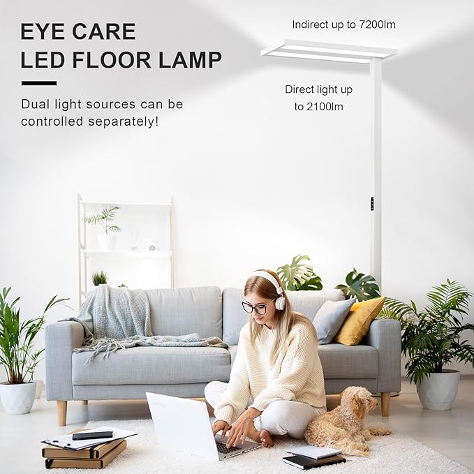 STERREN 76'' Motion Sensor Floor Lamp, 100W Modern LED Floor Lamp, Smart Full-Spectrum Office Standing Lamp, 9300LM Bright Reading Lamp for Study Room,Living Room,Bedroom, 2700K-5000K