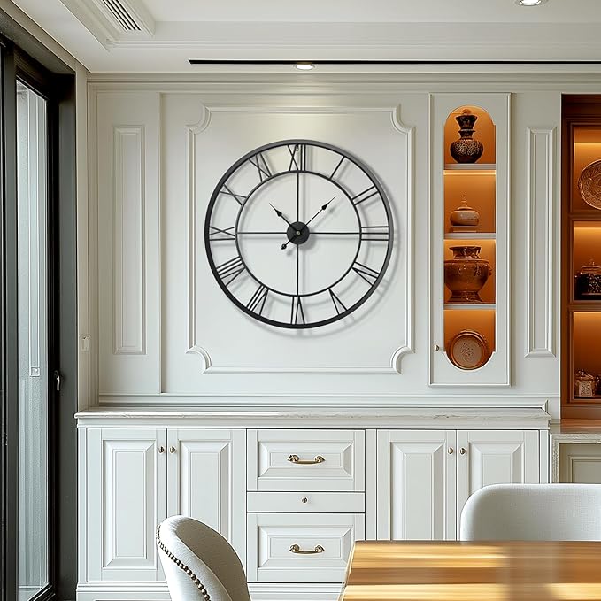 Tatub 32 Inch Large Wall Clock for Living Room Decor, Roman Numeral Modern Round Decorative Metal Large Wall Clock for Bedroom and Kitchen, Silent, Non Ticking, Battery Operated