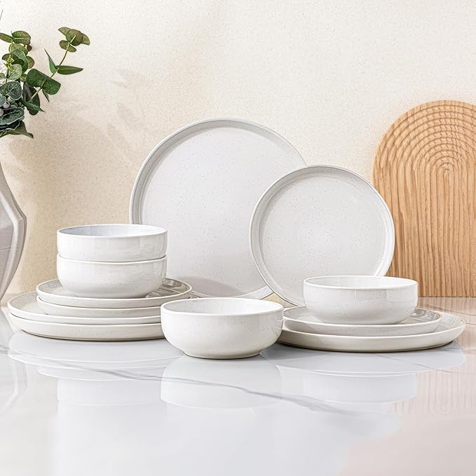 GBHOME Ceramic Dinnerware Set for 4, 12pcs Stoneware Plates and Bowls Sets, Handmade Chip and Scratch Resistant Dishes Set, Dishwasher & Microwave Safe
