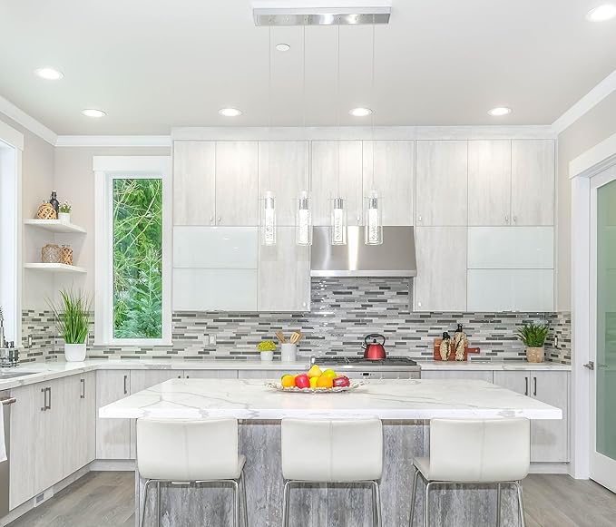 Alice 4-Light Chandelier Pendant Ceiling Light, Integrated Led and Bubble Glass, for Kitchen Island, Hallway, Entryway, Passway, Dining Room, Bedroom, Balcony Living Room