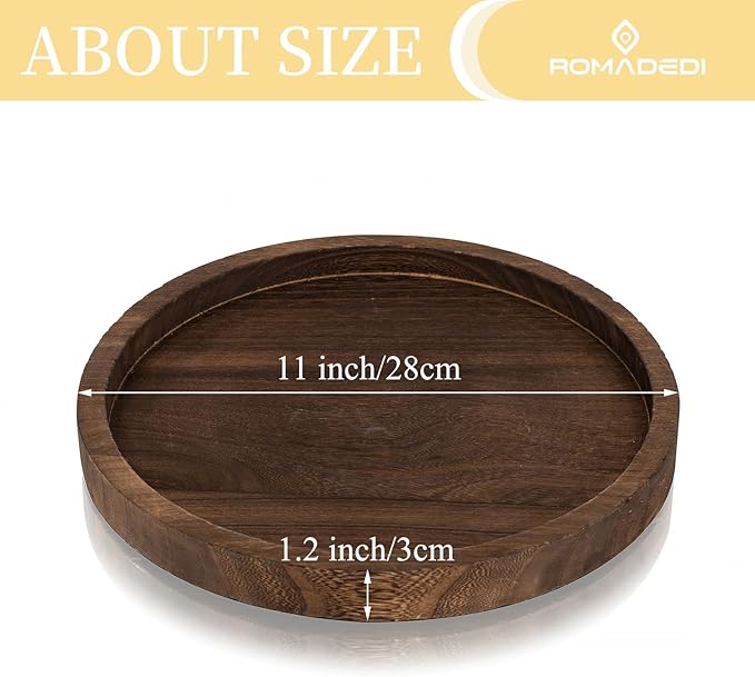 Wooden Decorative Tray Candle Holder: Romadedi Round Wood Tray Home Decor, Small Rustic Trays for Coffee Table, Ottoman, Table Centerpieces for Dining Room, Living Room, Farmhouse Kitchen