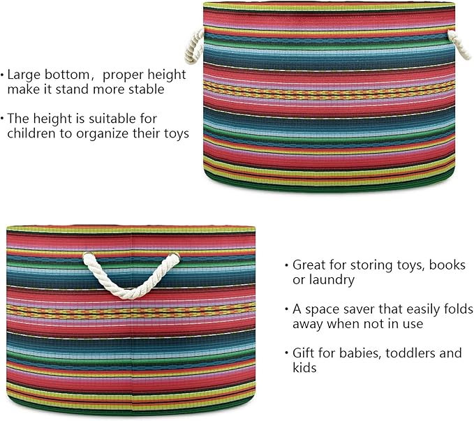 xigua Large Storage Cotton Rope Basket Mexican Serape Blanket Stripes Colorful Laundry Hamper