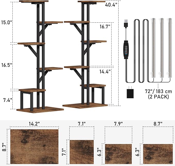 Plant Stand Indoor with Grow Lights - 2 Pack Indoor Plant Shelf, 6 Tiered Indoor Corner Plant Stand Shelves, 40.4" Plant Rack Display for Indoor Plants Multiple, Flower Holder for Living Room Patio Balcony Décor