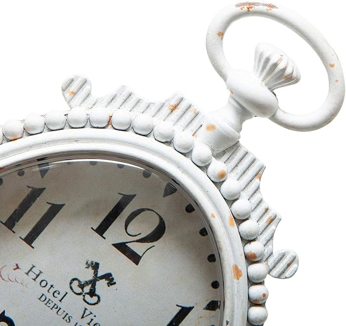 NIKKY HOME Vintage Table Clock, Battery Operated Rustic Distressed Style, Shabby Chic Home Décor for Fireplace Mantel, Shelf, Desktop, Countertop - White