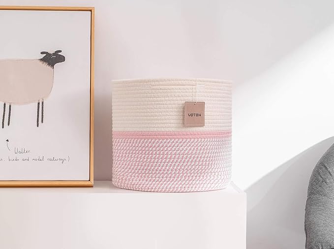 voten Cube Storage Baksets Bins 11x11’’ Fit 12x12’’ Organizer Bookcases Shelving,Stylish&Durable Woven Cotton Basket Containers for Organizing 3-Pack Off White/Mixed Pink