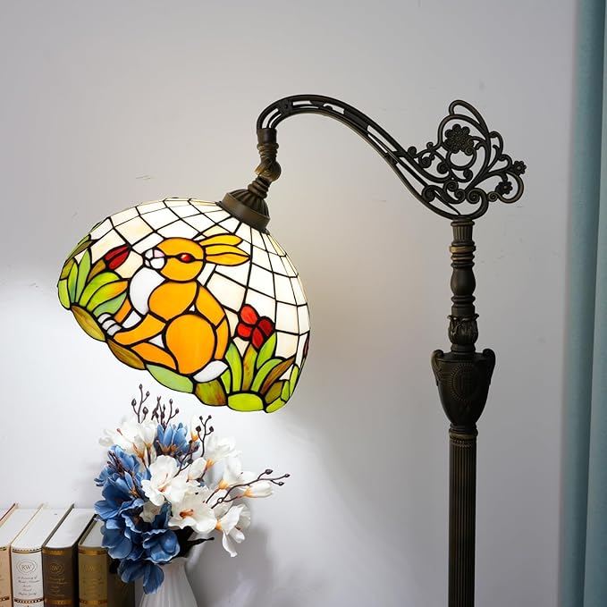 Tiffany Floor Lamp Brown Rabbit Stained Glass Lamp Adjustable Warm Light Upright Reading Lamp Tiffany Style Floor Lamp Bedroom Living Room Study Dining Room Retro Home Decoration Gift（12 inch）