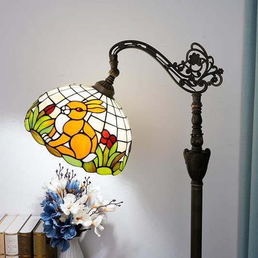 Tiffany Floor Lamp Brown Rabbit Stained Glass Lamp Adjustable Warm Light Upright Reading Lamp Tiffany Style Floor Lamp Bedroom Living Room Study Dining Room Retro Home Decoration Gift（12 inch）