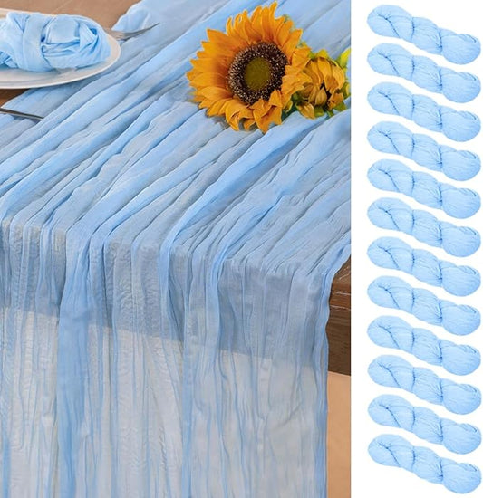 Baby Blue Cheesecloth Table Runner 12 Pack Fall Table Runners Boho Gauze 120 Inches Light Blue Cheese Cloth Fall Table Decorations for Thanksgiving Wedding Bridal Baby Boy Shower Party