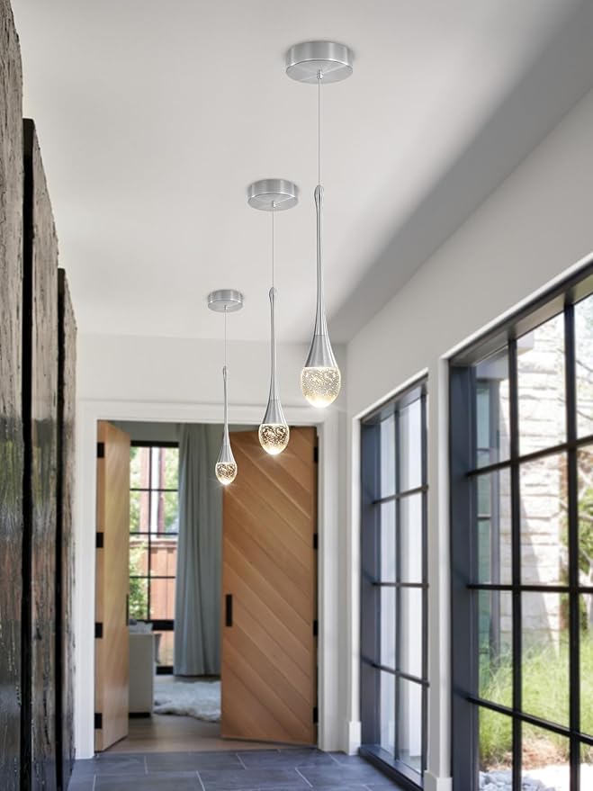 Single Head Silver Bubble Crystal Chandelier Beside Pendant Light Kitchen Island Dining Foyer Entrance Chandeliers Modern LED Dimmable 3000-6000k…