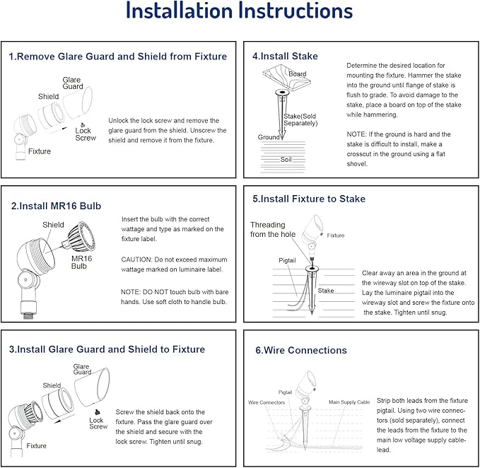 4W LED Landscape Lights Low Voltage Landscape Lighting Spotlights GL103-BKLED8 AC/DC 12V Warm White Waterproof for Driveway,Yard, Lawn,Patio,Walls,Trees,Flags,Outdoor Light (Black, 8 Pack)