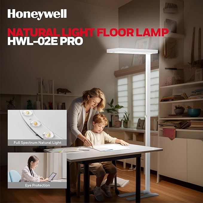 Honeywell LED Floor Lamp Modern - 02E Pro Sunturalux™ Eye Caring Standing Light, 10040LM Dimmable Reading Tall Lampara for Home Office Living Room Bedroom,100W,4000K Natural Daylight