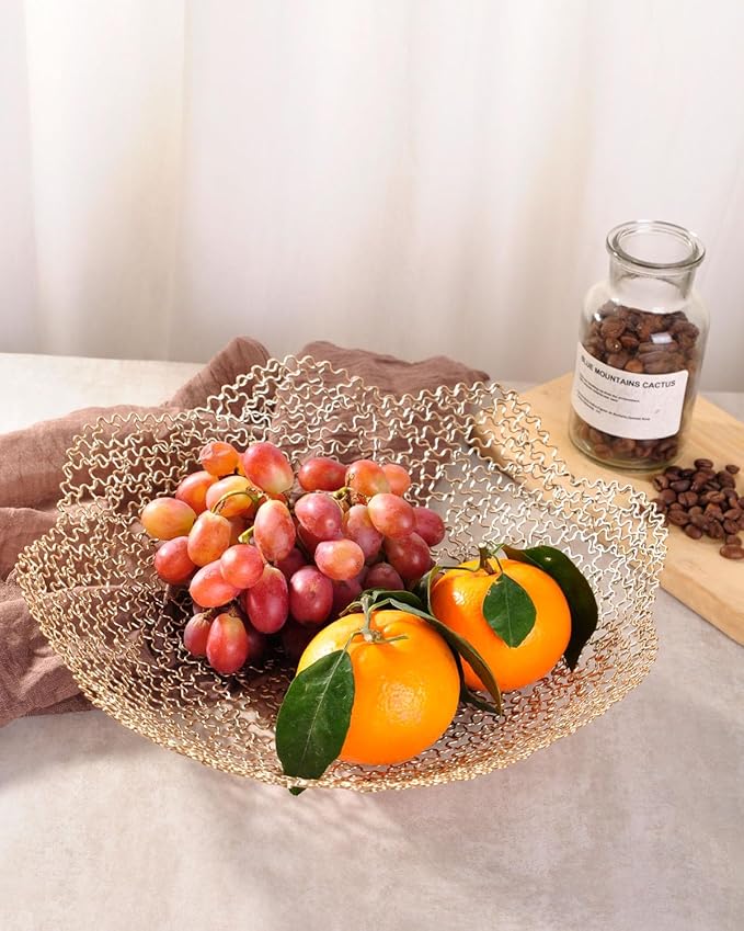 IBWell Decorative Dish for Home Decor and Centerpieces - Gold Vegetable Fruit Bowl Basket(Normal) for Kitchen Counter， Table Centerpieces for Dining Room and Living Room Decor (Gold, Normal)