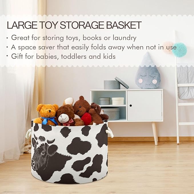 xigua Large Storage Basket Cotton Rope Basket Cow Print Pattern Baby Laundry Basket for Blankets Toys Storage Basket Laundry Hamper
