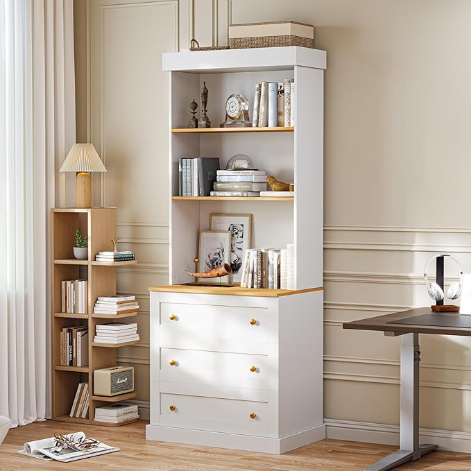 Vyre 71" Farmhouse Kitchen Pantry Cabinet Set of 4, White Freestanding Coffee Bar Hutch with Drawers & Adjustable Shelves, Large Storage Cabinet with Microwave Stand for Living Room & Kitchen