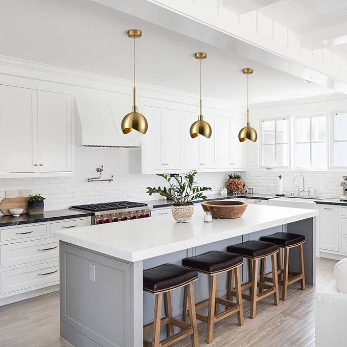 KCO Lighting Modern Gold Pendant Light Fixture Mini Brushed Brass Farmhouse Pendant Lighting Kitchen Island Hallway Foyer Mid Century Vintage Industrial Hanging Ceiling Lamp